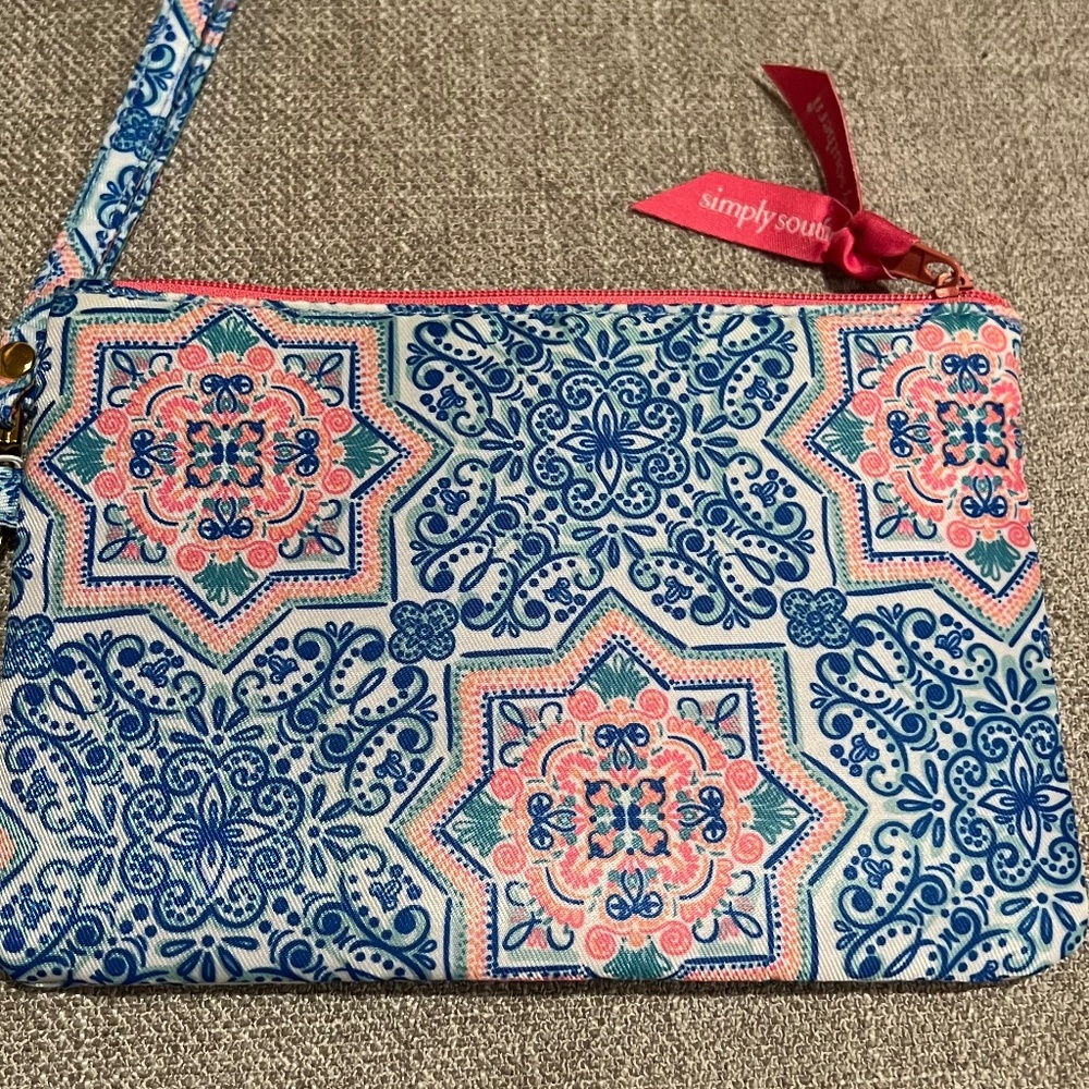 Simply Souther Phone Wristlet Moroccan Blue Pink White Design Fits Cell Phone - Picture 2 of 14